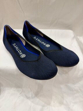 Rothy’s Retired! Navy Midnight Metallic Herringbone Ballet Flats Sz 8 like new!